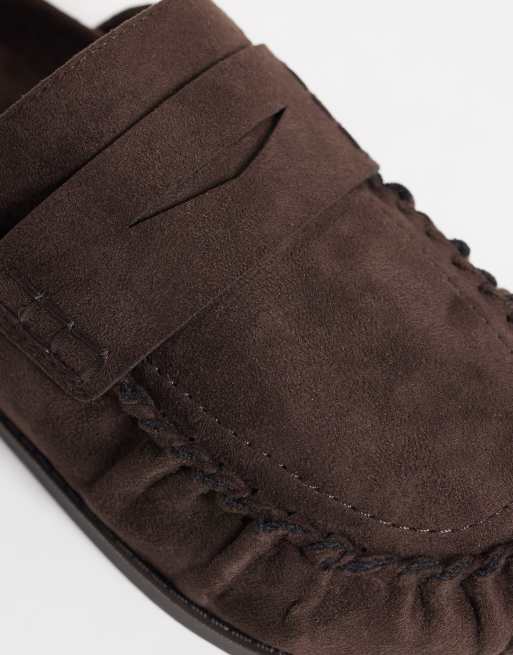 ASOS DESIGN Miller chunky loafer mules in chocolate suedette, 3 of 4