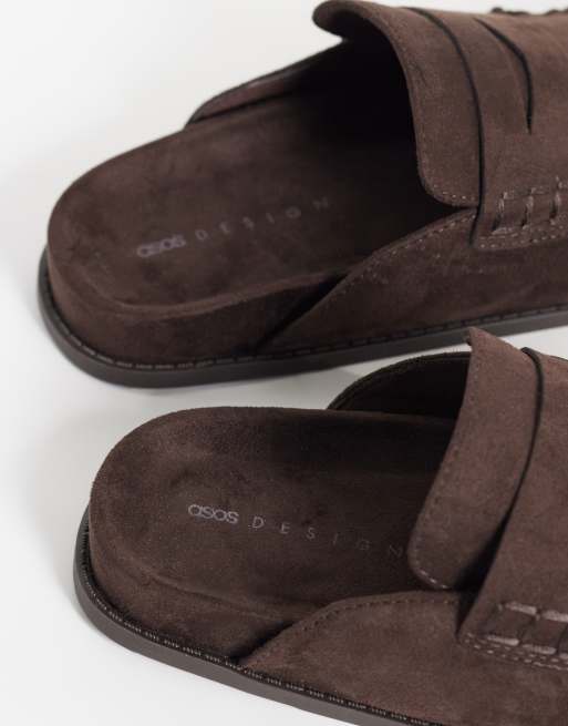 ASOS DESIGN Miller chunky loafer mules in chocolate suedette, 4 of 4