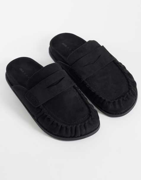 ASOS DESIGN – Miller – Svarta, grova loafers med öppen häl i mockaimitation - view 1