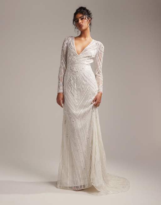 Asos long sleeve wedding dress hotsell