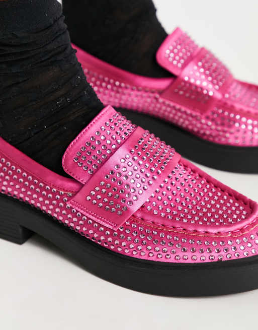 ASOS DESIGN Million chunky embellished loafers in pink