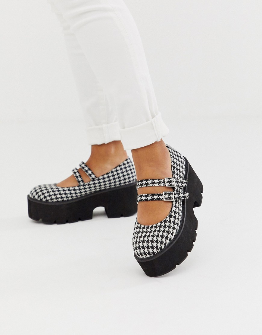 ASOS DESIGN Milo chunky mary jane flat shoes in houndstooth-Multi