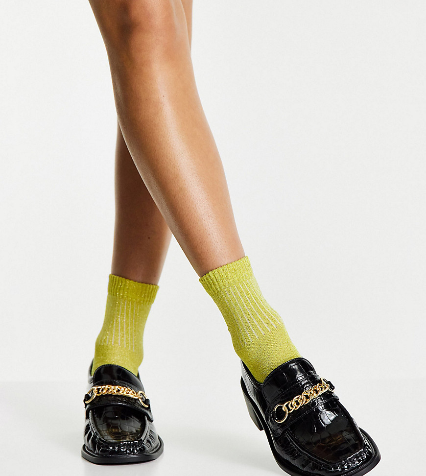 ASOS DESIGN - Mimi - Loafers met brede pasvorm, vierkante neus en krokodillenmotief in zwart