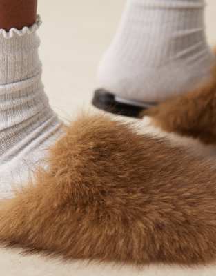 Asos Design Mimic Flat Mules In Brown