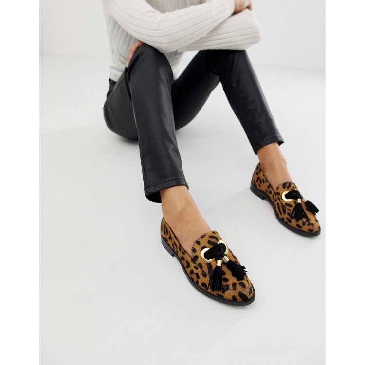 Diana in Animal Print Caramel Trim, Comfortable Handmade Leather Loafers, Stylish Flat Shoes