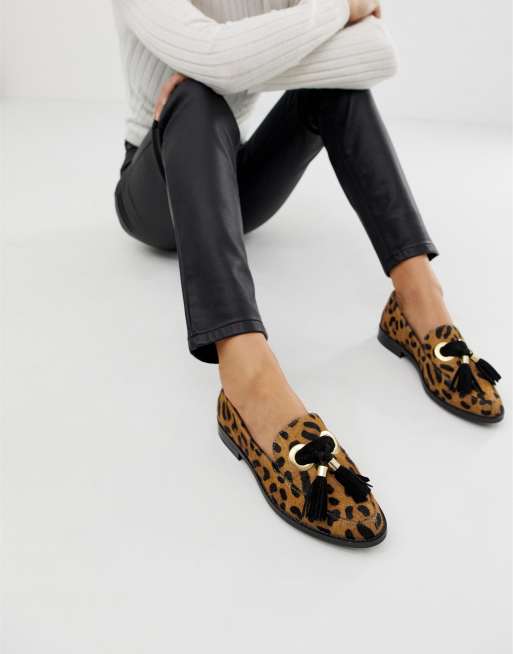 ASOS DESIGN Mimic leather loafer flat shoes in leopard print