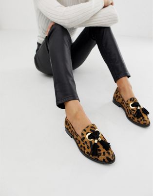 ASOS DESIGN – Mimic – Leopardmönstrade platta läderloafers-Flerfärgad