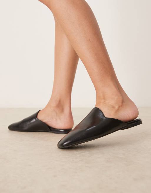 ASOS DESIGN Mimic premium flat mules in black leather, 4 of 4