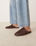 [ASOS DESIGN] ASOS DESIGN Mimic premium flat mules in chocolate suede-Brown 40 CHOCOLATE SUEDE