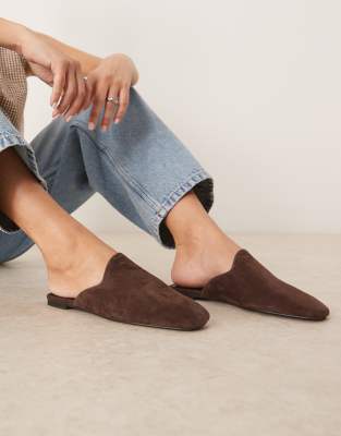 Asos Design Mimic Premium Flat Mules In Brown