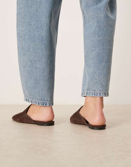 ASOS DESIGN Mimic premium flat mules in chocolate suede