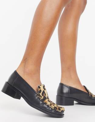 black and leopard loafers