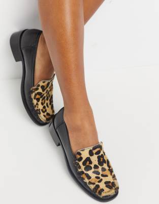 black and leopard loafers