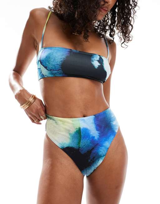 ASOS DESIGN Mina high leg high waist bikini bottom in oil print, 2 of 4