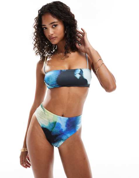 ASOS DESIGN - Mina - Top bikini a fascia con stampa olio e spalline sottili - view 1