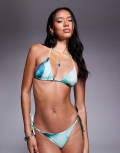 [ASOS DESIGN] ASOS DESIGN Mina triangle bikini top in marble print with bead trim in oil print-Multi 14 Multi