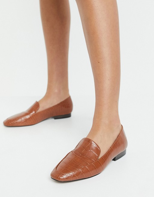 ASOS DESIGN Mindy flat loafers in tan croc