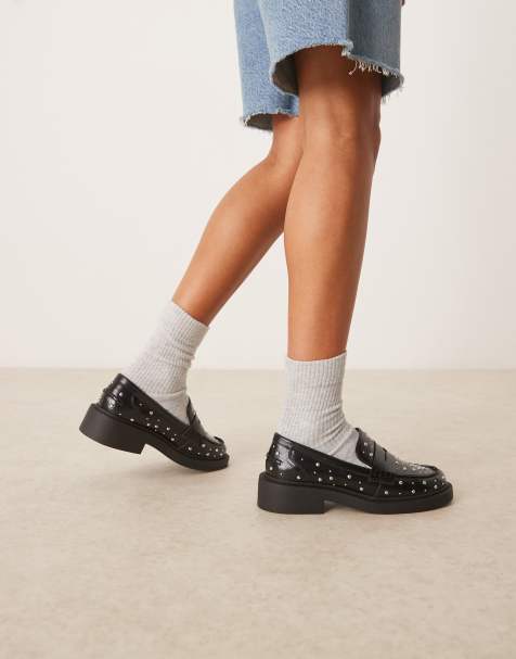 ASOS DESIGN Minerva studded detail loafers in black - view 1