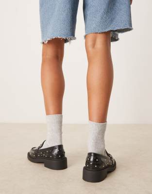 Asos Design Minerva Studded Detail Loafers In Black