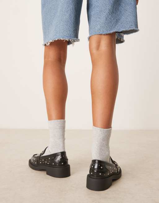 ASOS DESIGN Minerva studded detail loafers in black, 2 of 4