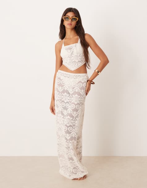 ASOS DESIGN Minette beach crochet lace maxi skirt in cream - view 1