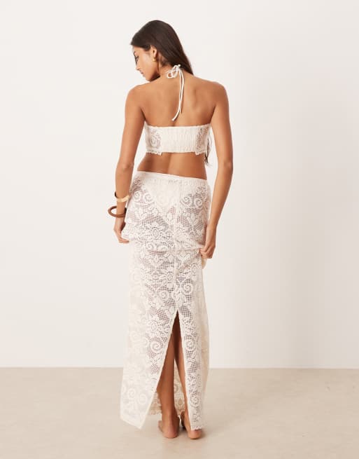 ASOS DESIGN Minette beach crochet lace maxi skirt in cream, 4 of 5