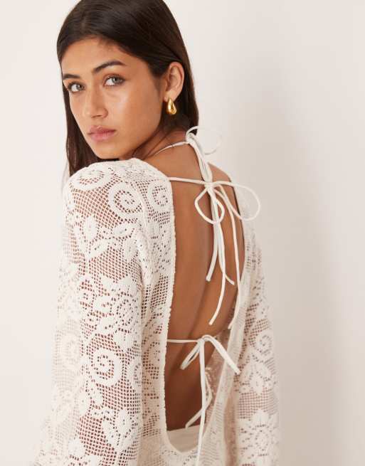 ASOS DESIGN – Minette – Gräddvit, kort strandklänning i virkad spets, 4 av 4
