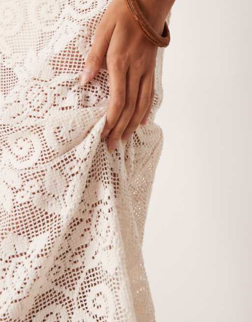 ASOS DESIGN - Minette - Jupe longue de plage en dentelle crochetée - Crème, 2 de 5