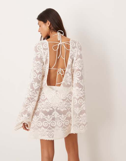 ASOS DESIGN - Minette - Robe courte de plage en dentelle crochetée - Crème, 2 de 4