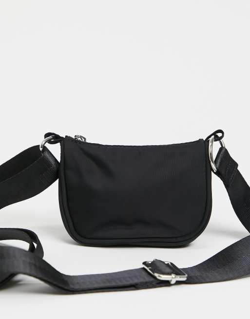 ASOS DESIGN cross body bag in gray nylon with black tech details