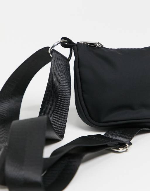 Compact Nylon Leather Crossbody Black