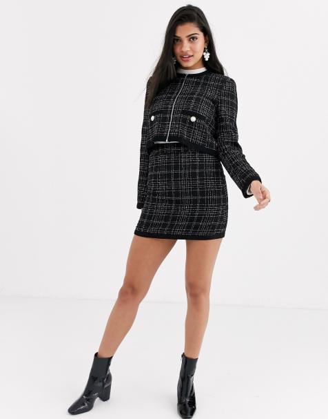ASOS DESIGN – Mini-Anzugrock aus Bouclé in Monochrom
