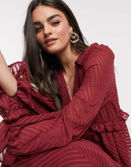 ASOS DESIGN - Mini-babydoll smockjurk in van dobby-stof met chevronpatroon, 3 van 4