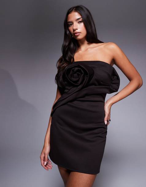 ASOS DESIGN mini bandeau bonded manipulated dress in chocolate - view 1