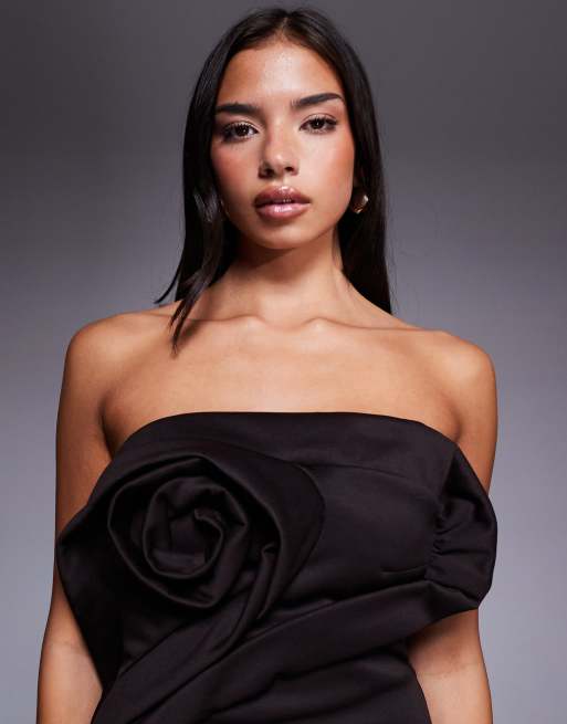 ASOS DESIGN mini bandeau bonded manipulated dress in chocolate, 3 of 4