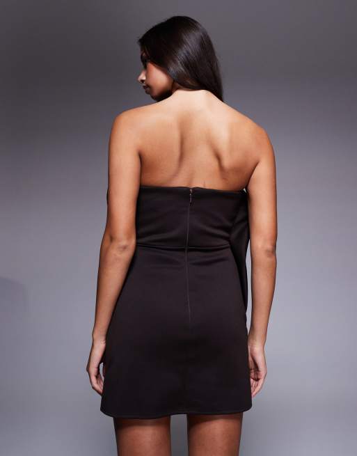 ASOS DESIGN mini bandeau bonded manipulated dress in chocolate, 4 of 4