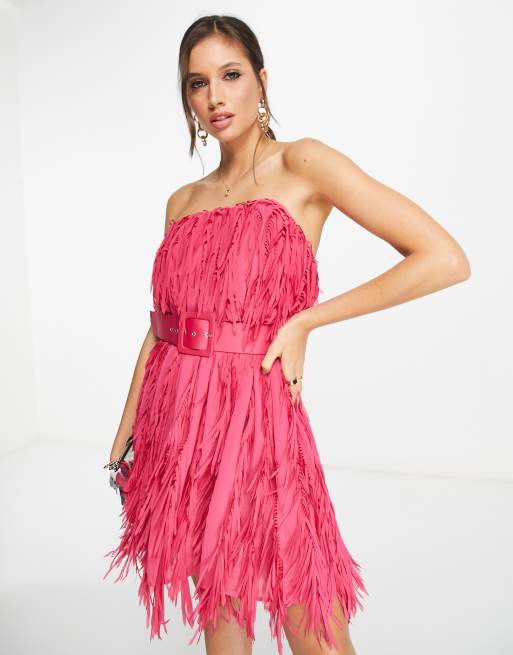 Pink Sash Dress Bandeau Strapless Draped Chiffon