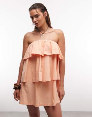 Asos Design Mini Bandeau Dress With Ruffle Details In Multi