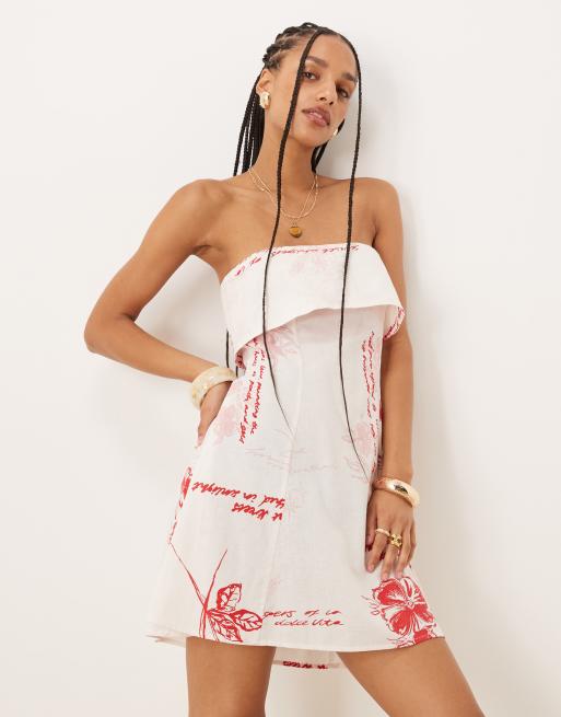 ASOS DESIGN - Mini bandeau-jurk met omslag en bloemen in rood