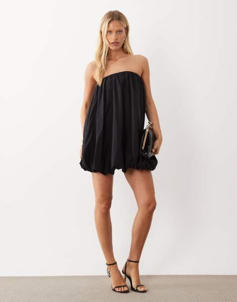 ASOS DESIGN - Mini bandeau-jurk met pofzoom en structuur in zwart - view 1