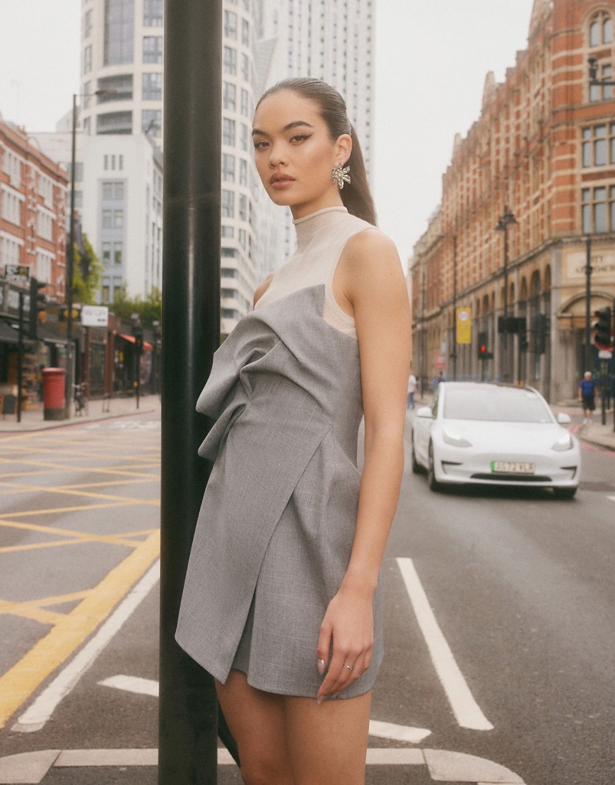 ASOS DESIGN mini bandeau manipulated dress in grey