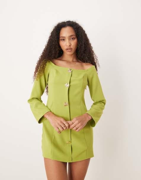 ASOS DESIGN - Mini bardotjurk met knoopsluiting in groen - view 1