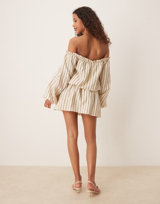 ASOS DESIGN - Mini-bardotjurk van katoen in boho-stijl in botergele strepen, 4 van 4