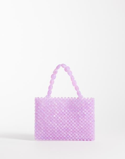ASOS DESIGN mini beaded clutch with handle in purple - view 1