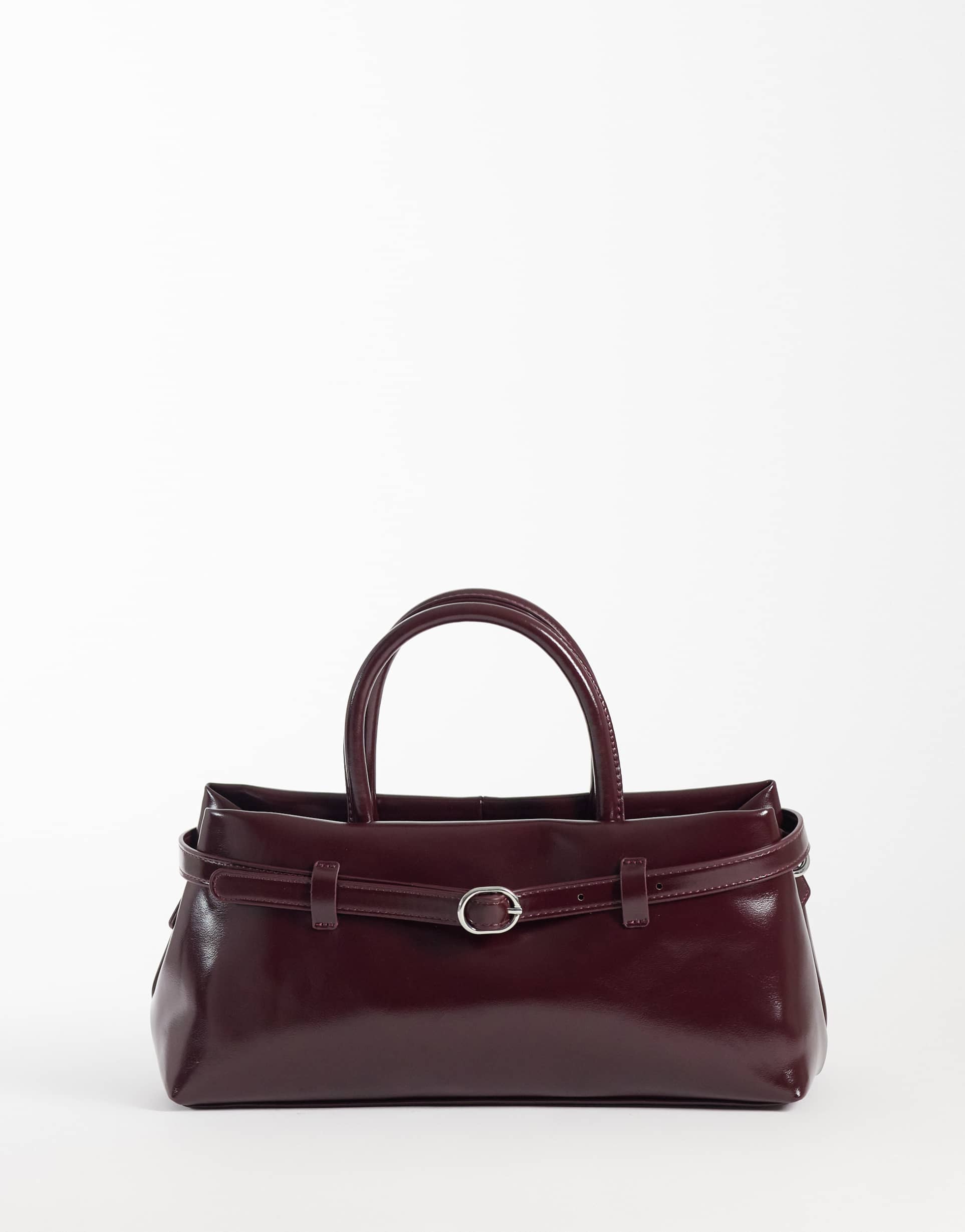 asos design mini belted tote bag in burgundy