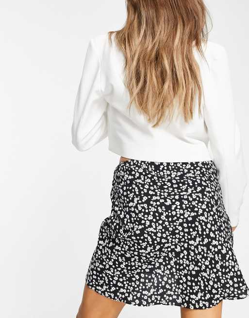 ASOS DESIGN mini bias slip skirt in mono floral print