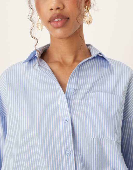 ASOS DESIGN - Mini blouson-overhemdjurk met verlaagde taille in blauw met witte strepen, 4 van 4