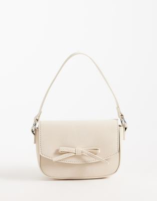 Asos Design Mini Bow Cross Body Bag With Top Handle In Neutral