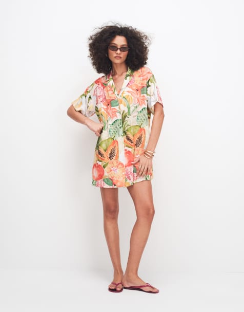 ASOS DESIGN Mini-Bowling-Hemdkleid mit tropischem Fruchtprint - view 1
