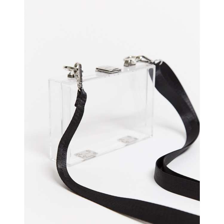 ASOS DESIGN mini box bag in clear plastic with black strap